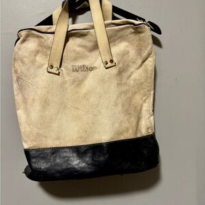 Vintage Wilsons Baseball Equipment Bag Cream Canvas Leather Cleated Bottom READ